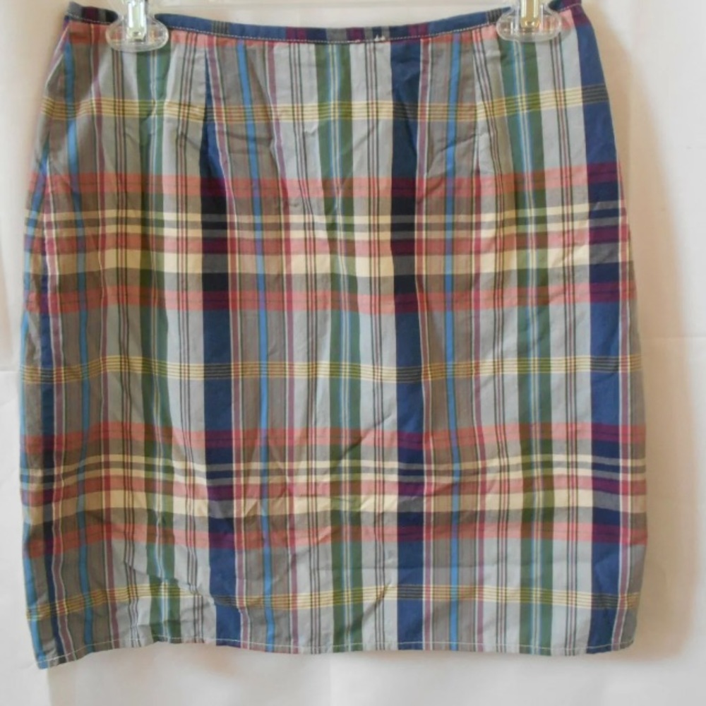 Petite Sophisticate Blue Plaid Skirt 6 Cotton